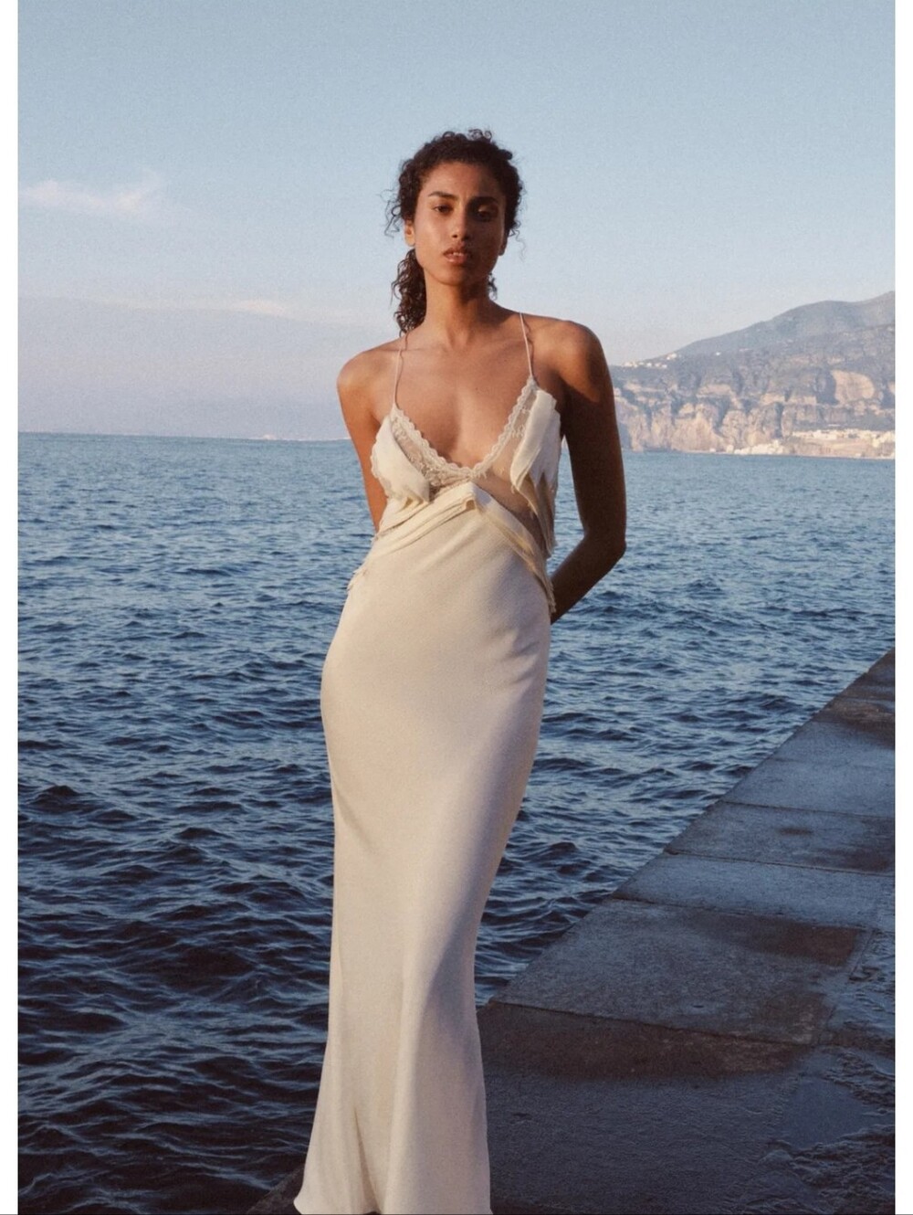 NWT Zara Strapless Cream Slip Gown with Lace Trim